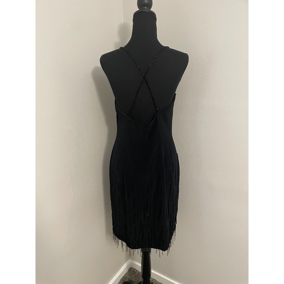 VTG GILAR EVENING Sz 8 Black Beaded Fringe Racerback Dress Little Black Dress - Picture 8 of 11